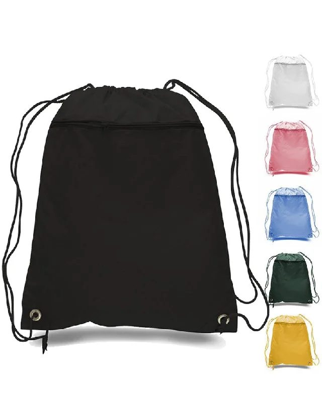 12 ct Promotional Polyester Drawstring Bags with Front Pocket - By Dozen