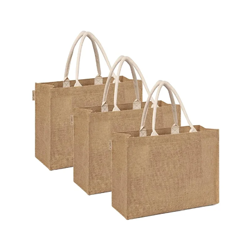 3 PCS Burlap Bags Jute Tote Bags Bulk with Inner Zipper Pocket