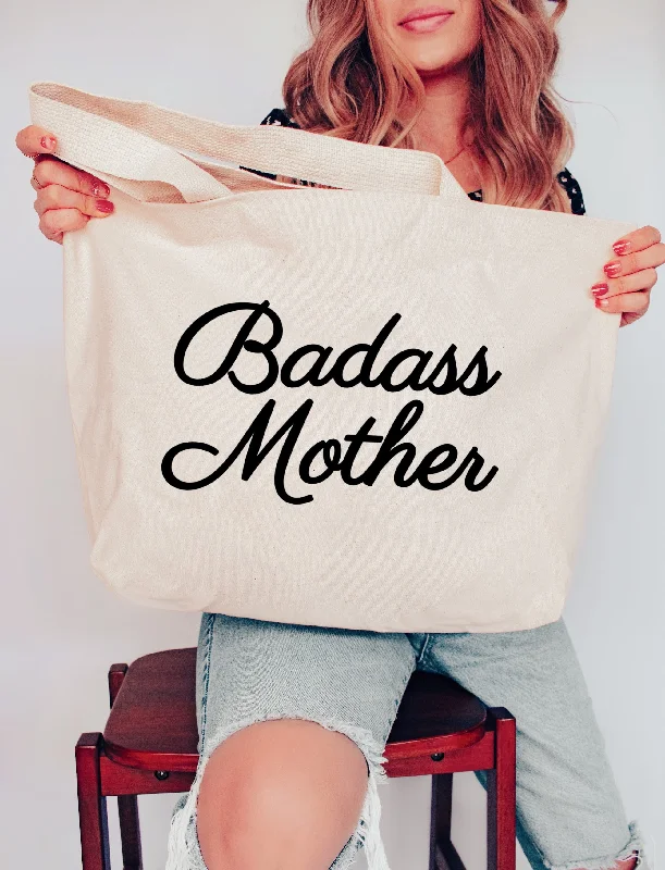 Badass Mother Cursive XL Tote Bag