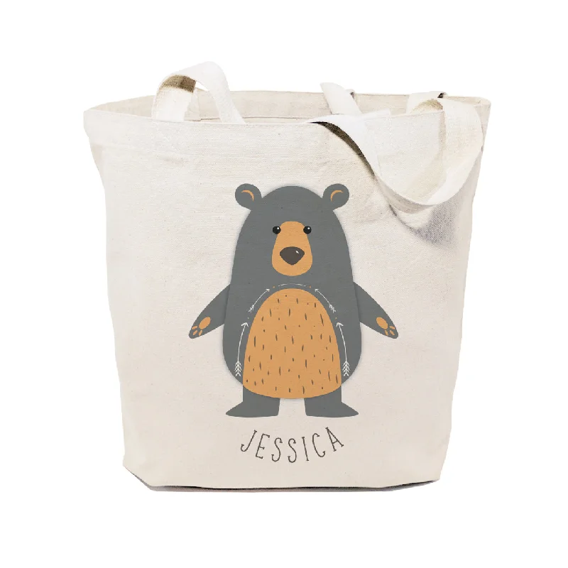 Personalized Name Bear Cotton Canvas Tote Bag