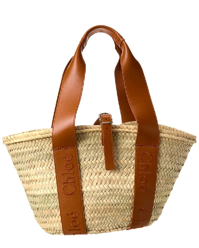 Chloé Sense Medium Raffia & Leather Basket Tote