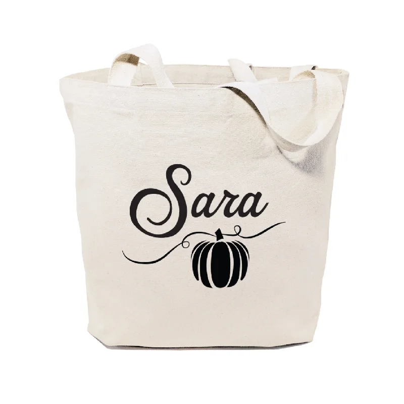 Personalized Name Pumpkin Cotton Canvas Tote Bag