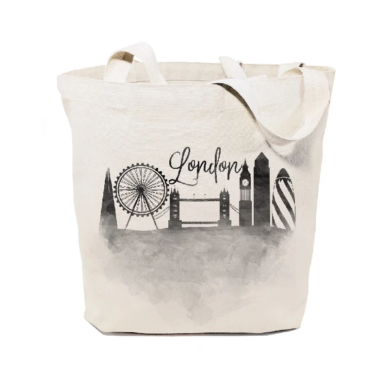 London Cityscape Cotton Canvas Tote Bag