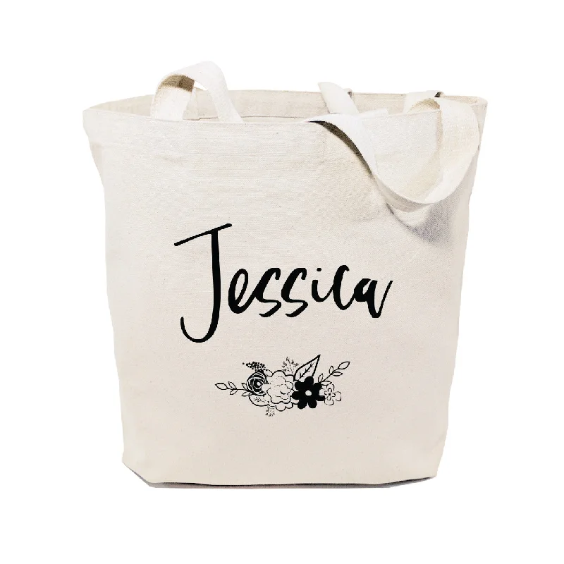 Personalized Floral Name Cotton Canvas Tote Bag