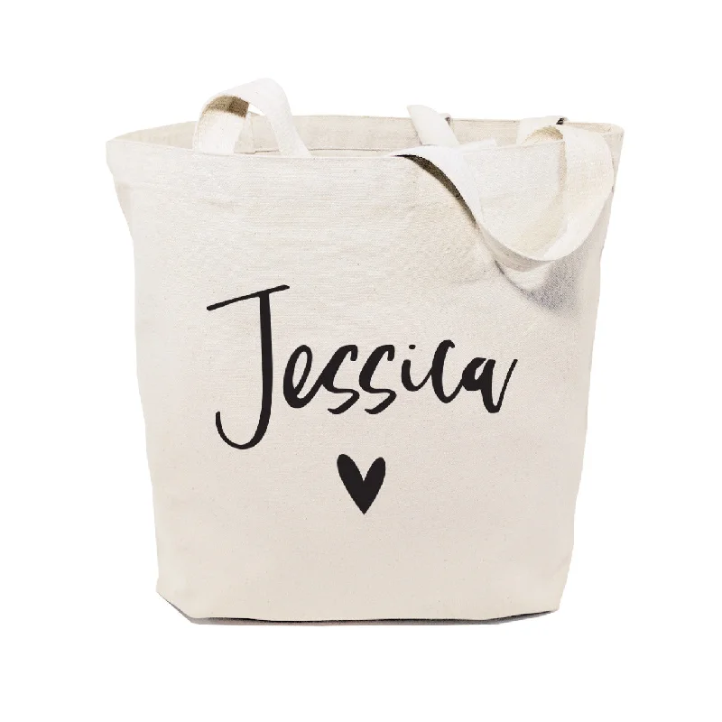 Personalized Heart Name Cotton Canvas Tote Bag