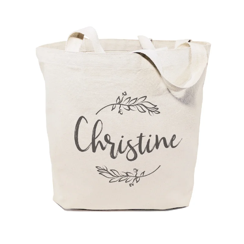 Personalized Name with Vine Cotton Canvas Tote Bag