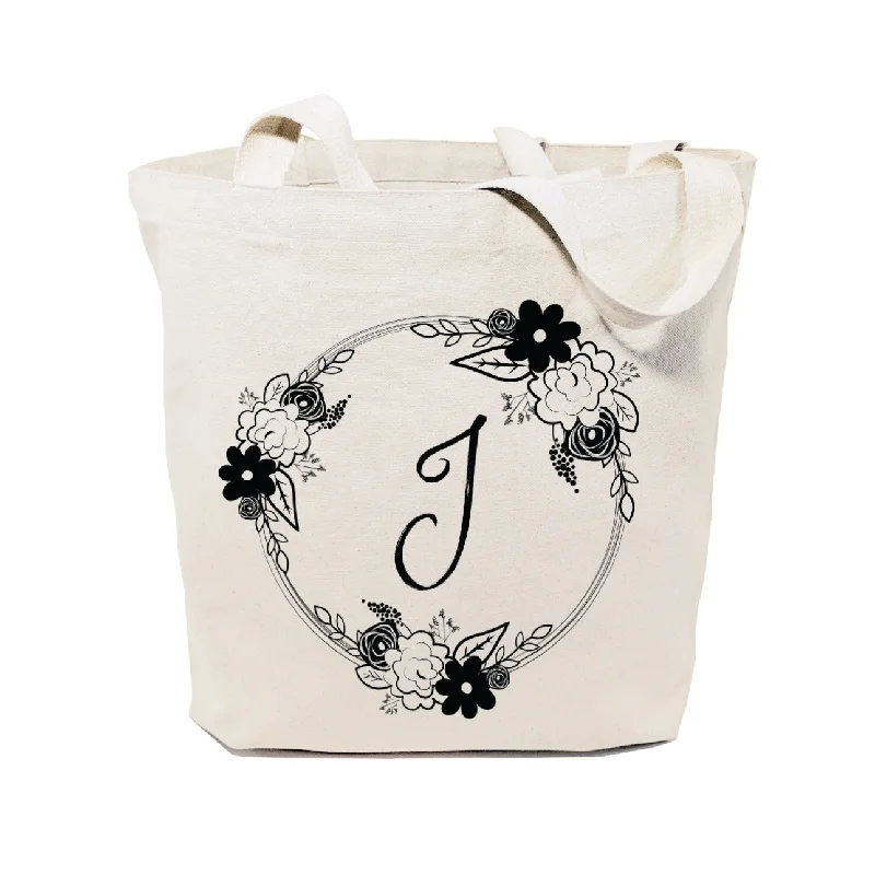 Personalized Monogram Floral Cotton Canvas Tote Bag