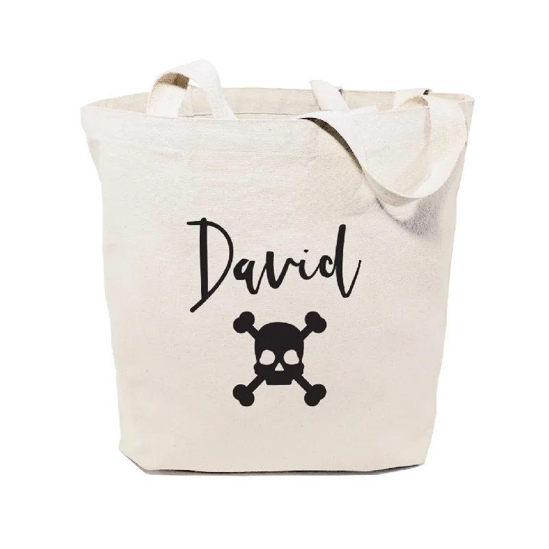 Personalized Name Skull Cotton Canvas Tote Bag