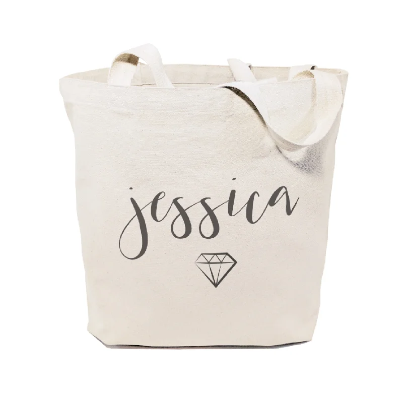 Personalized Name with Diamond Cotton Canvas Tote Bag