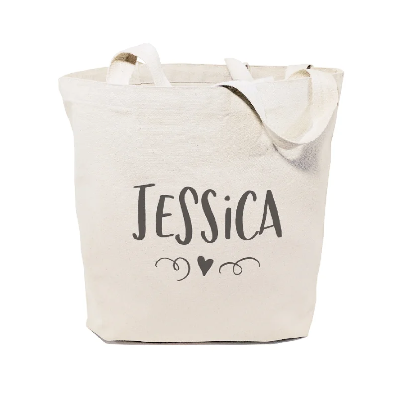 Personalized Name with Mini Heart Cotton Canvas Tote Bag