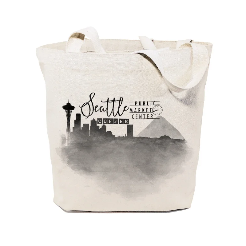 Seattle Cityscape Cotton Canvas Tote Bag