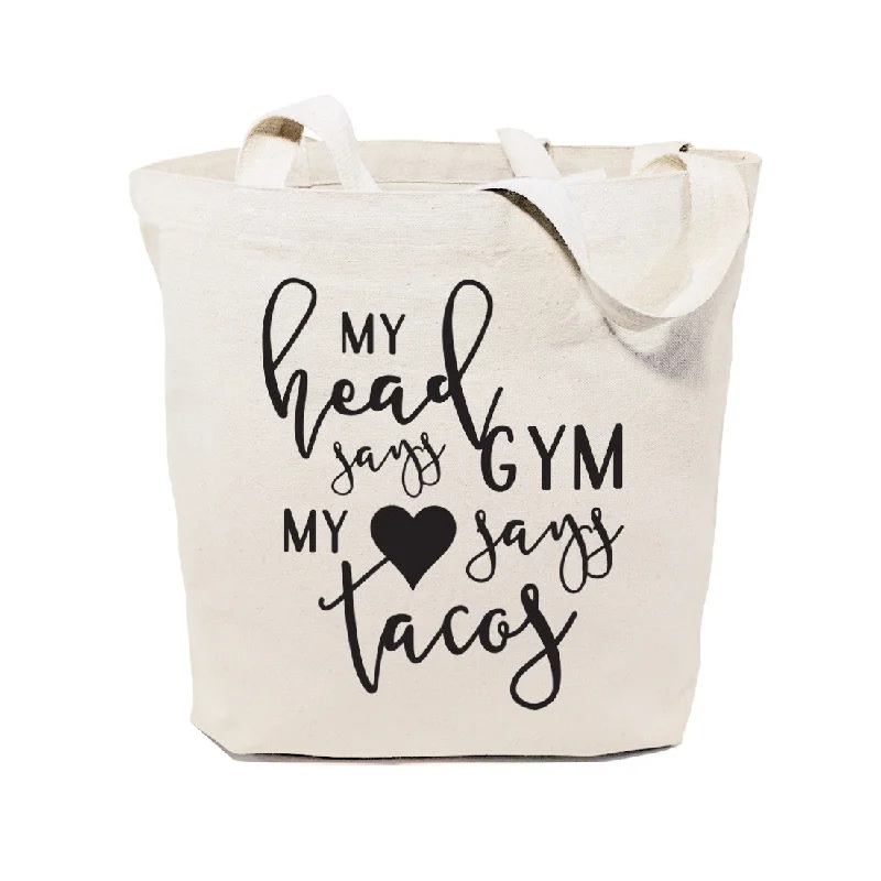 My Head Says Gym, My Heart Says Tacos Gym Cotton Canvas Tote Bag