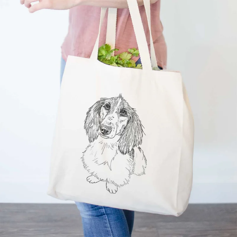 Doodled Bella the Long Haired Dachshund - Tote Bag