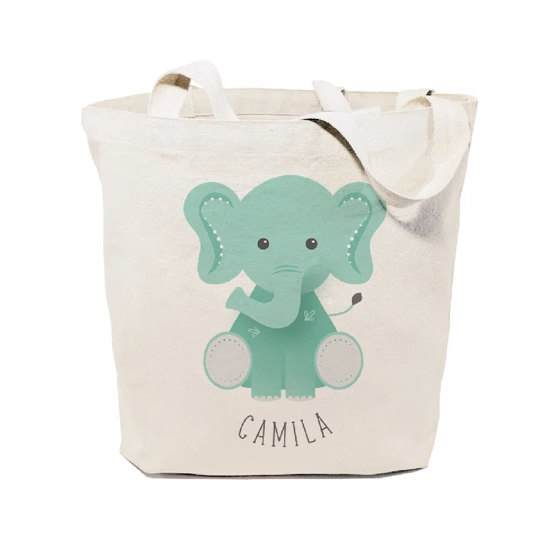 Personalized Name Elephant Cotton Canvas Tote Bag