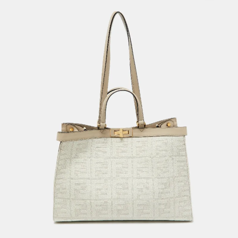 Fendi Beige Zucca Canvas And Leather Medium Ff Peekaboo X Tote..