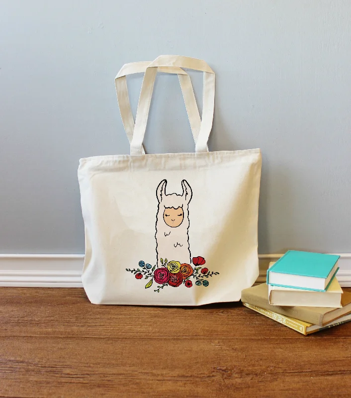 Floral LLama XL Tote Bag