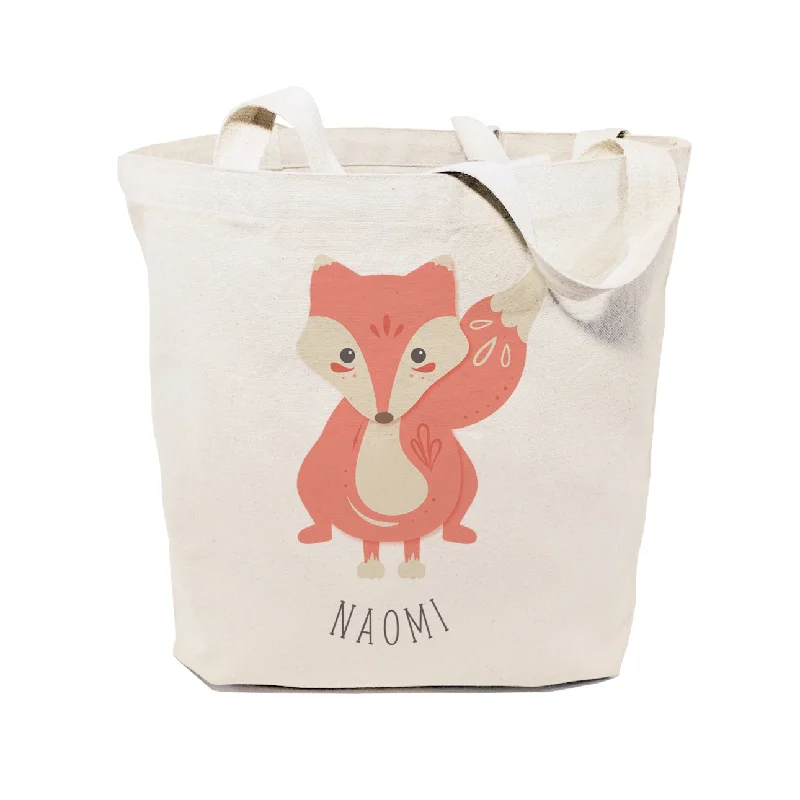 Personalized Name Fox Cotton Canvas Tote Bag