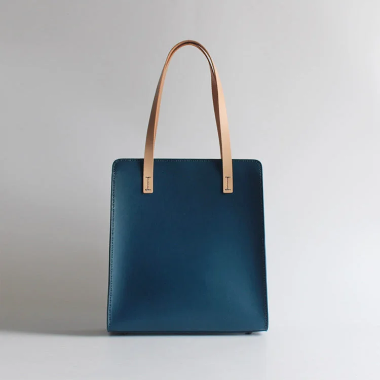 Minimalist Women Blue Leather Shoulder Tote Bags Purse Handbags for Women