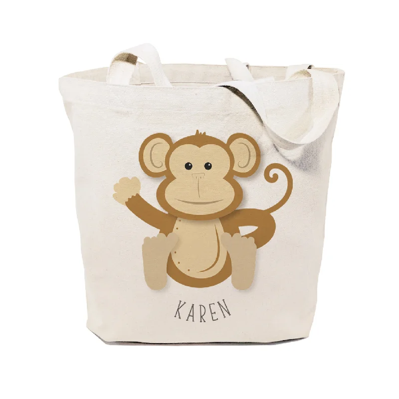 Personalized Name Monkey Cotton Canvas Tote Bag