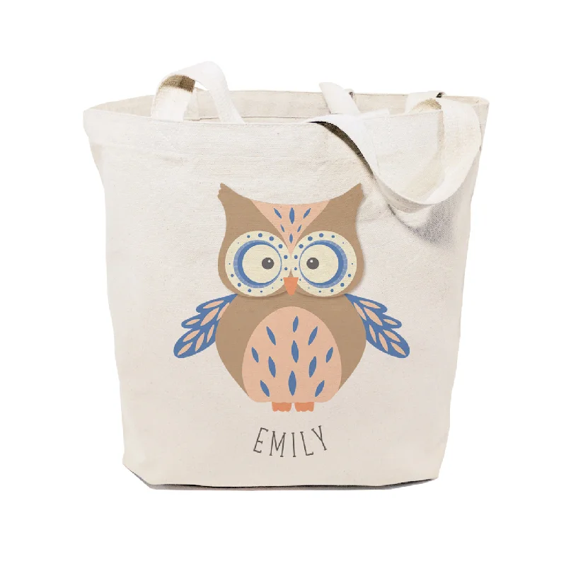 Personalized Name Owl Cotton Canvas Tote Bag