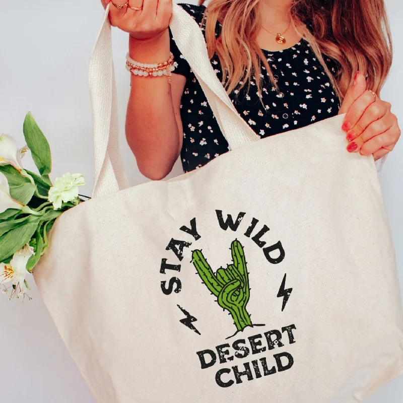 Stay Wild Desert Child Surrounded by Pricks XL Tote Bag