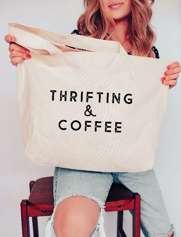 Thrifting & Coffee XL Tote Bag