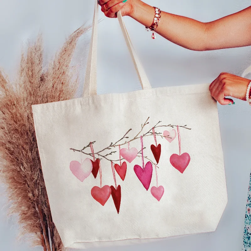 Valentine Watercolor Hearts on Branch XL Tote Bag