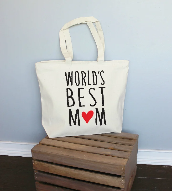 World's Best Mom with Heart Center XL Tote Bag