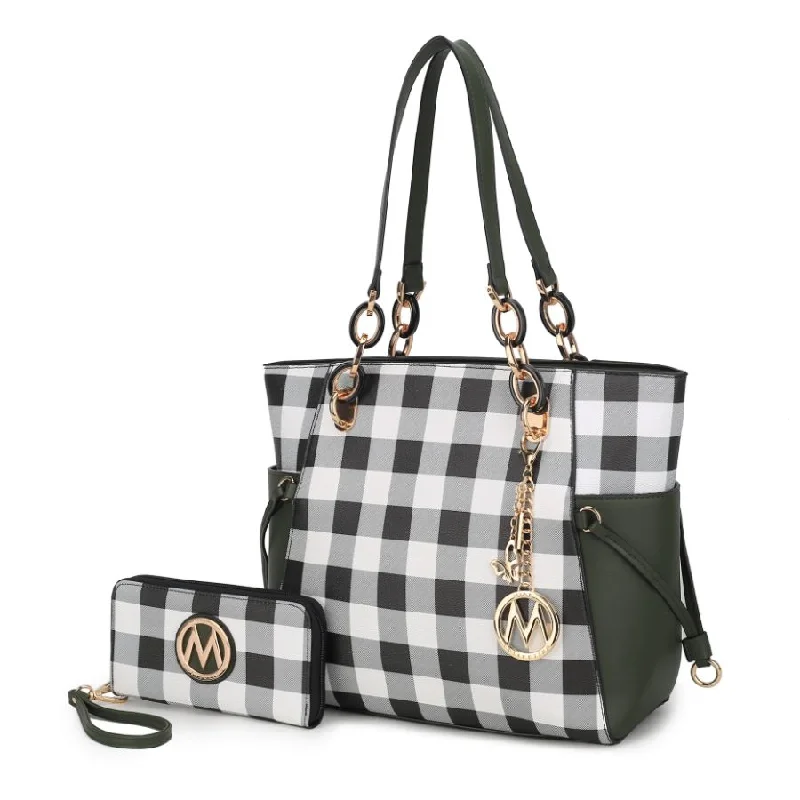 Yale Checkered Tote Handbag with Wallet