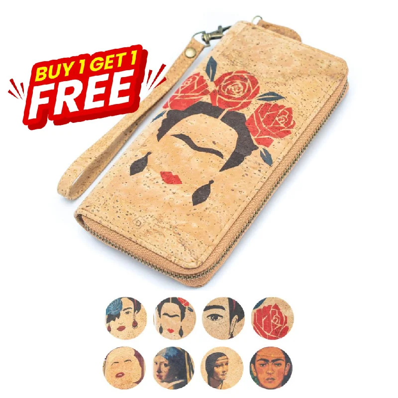 BUY 1 GET 1 FREE: Abstract Frida Art Cork Zipper Wallet- BAG-2076