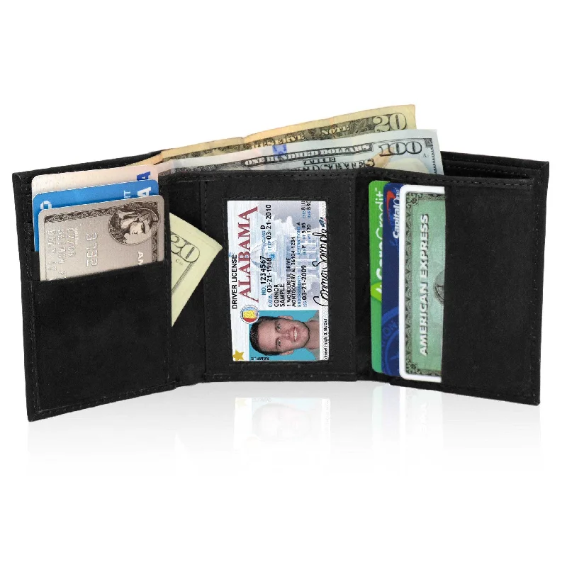 Deluxe Genuine Leather Tri-fold Wallet For Men - Black