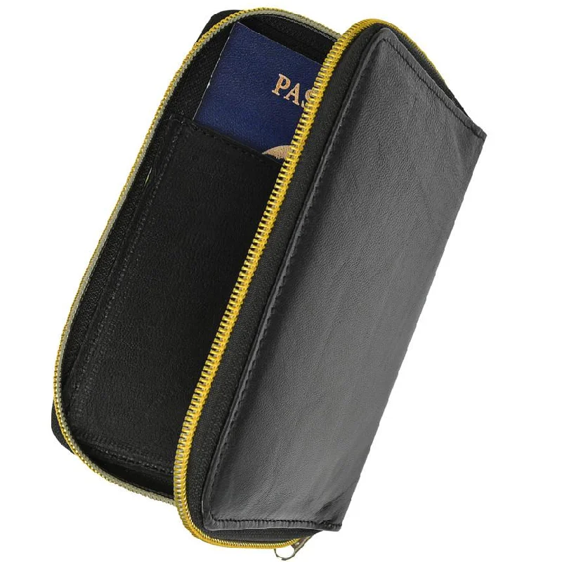 RFID Black Passport Cover Travel Protected Zip Around