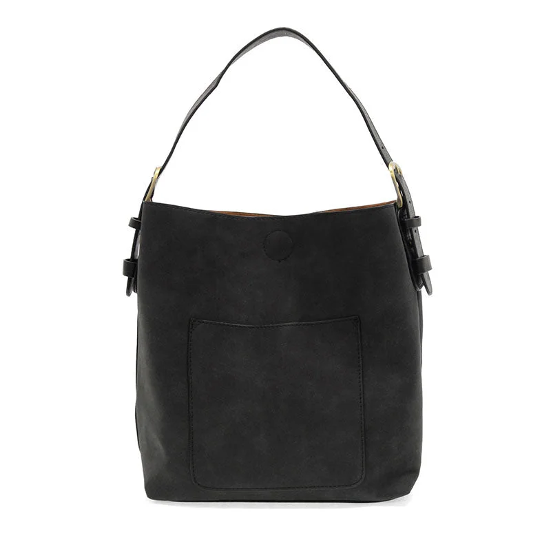 Rich Faux Suede Hobo Handbag in Black