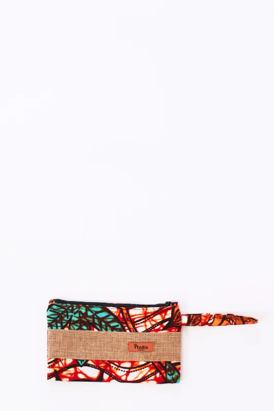 Canvas + Kitenge Mini Wristlet, Maple