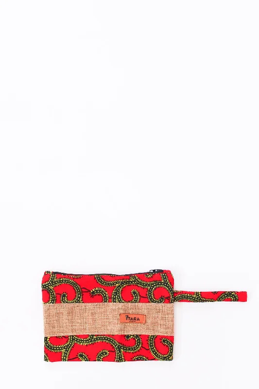 Canvas + Kitenge Mini Wristlet, Ruby