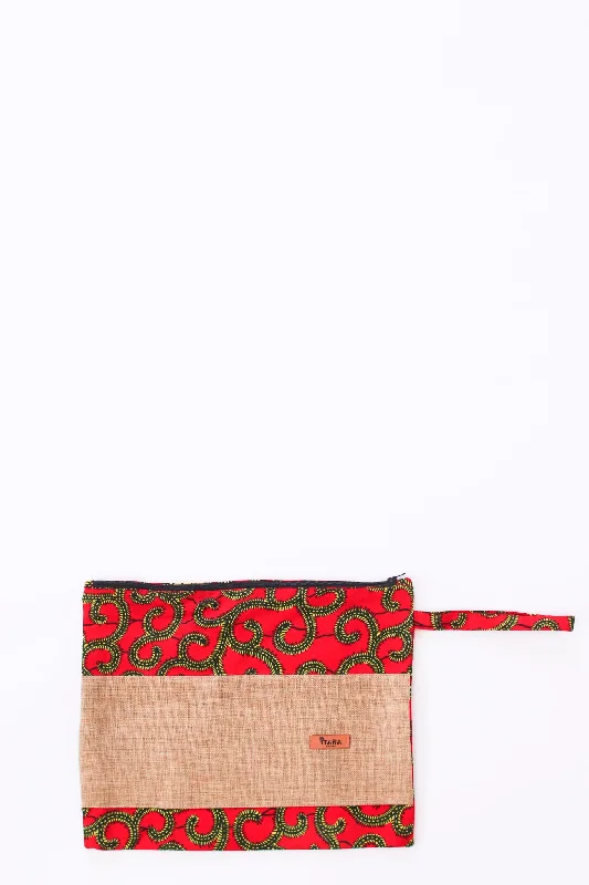 Canvas + Kitenge Oversize Wristlet, Ruby