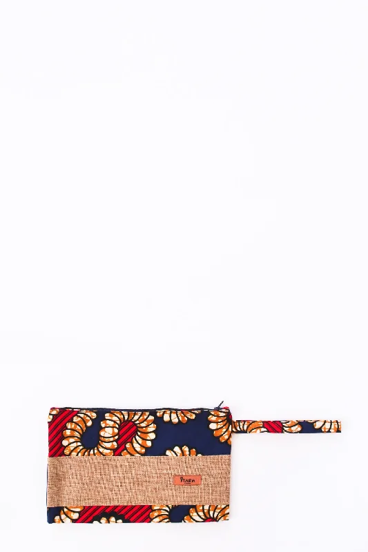 Canvas + Kitenge Wristlet, Royal