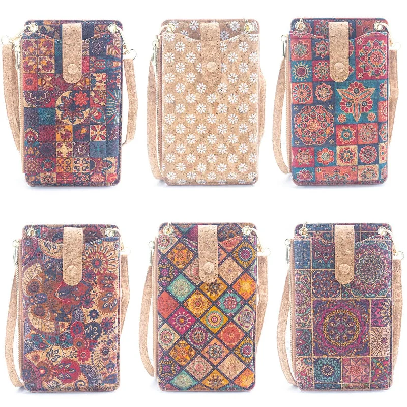 Cork Floral Patterned Phone Crossbody Wallet （6units）BAGD-203-MIX-6