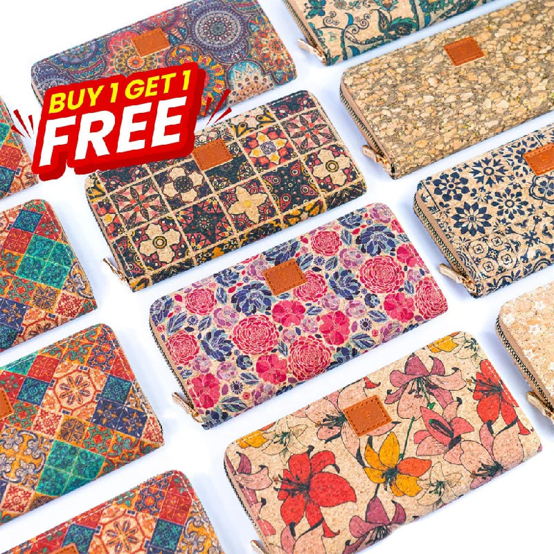 BUY 1 GET 1 FREE: Flash Sale Cork Floral Patterned Wallet （12units）BAGD-314A-12-RANDOM