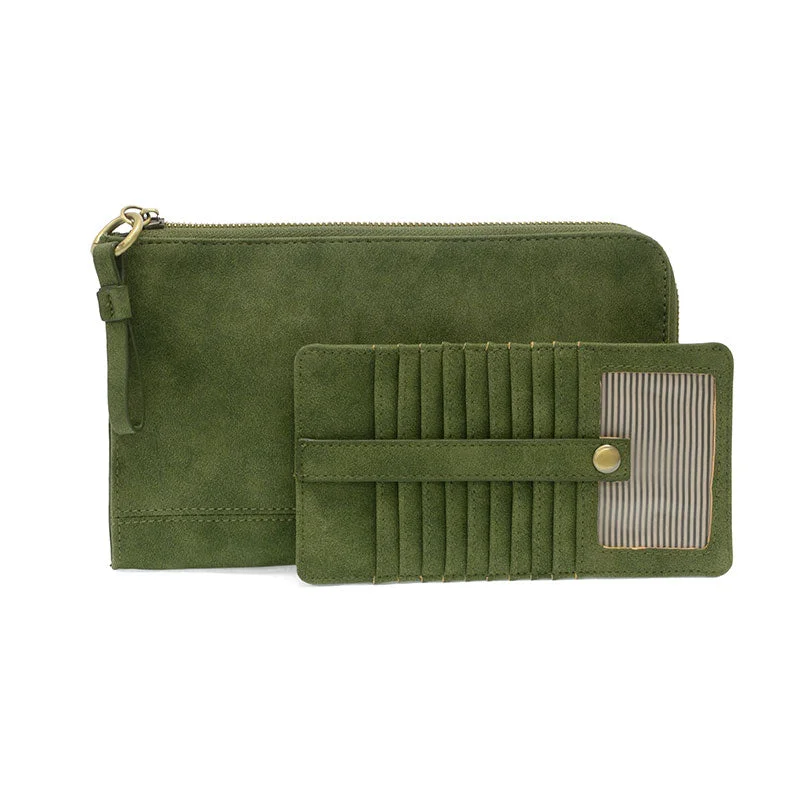 Faux Suede Karina Wristlet & Wallet in Dark Emerald