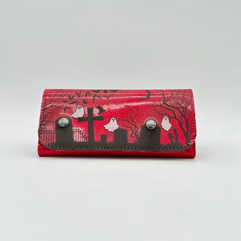 Doublewide Graveyard Wallet WITH Ghosts - Hot Pink Glitter