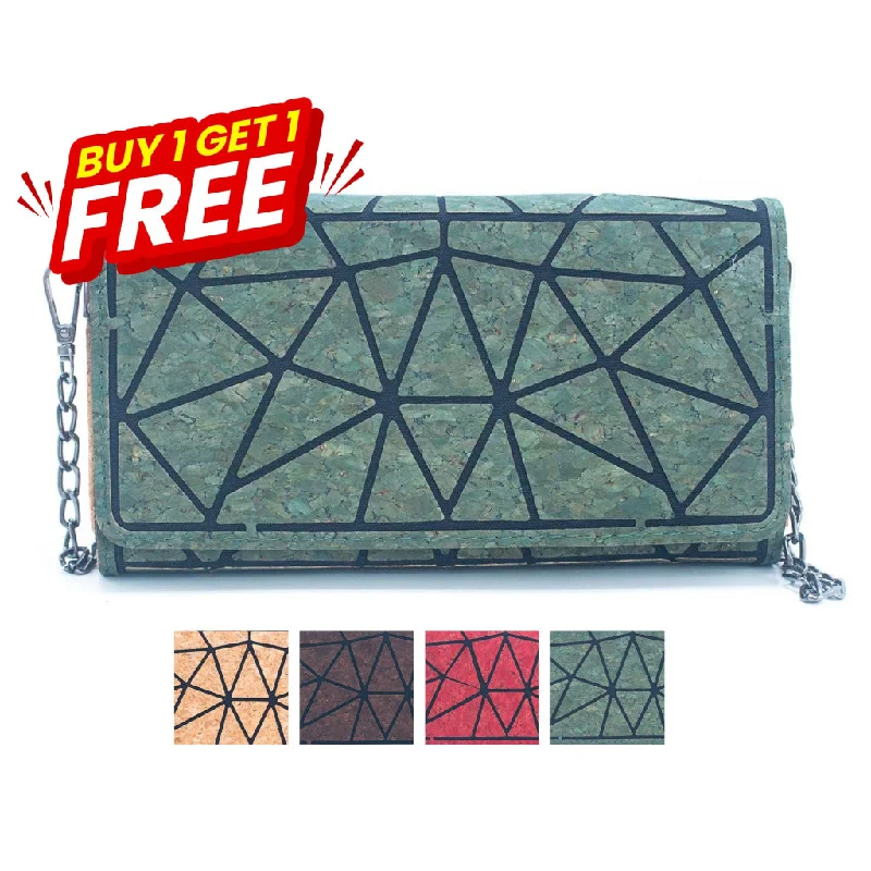 BUY 1 GET 1 FREE: Geometric Pattern Natural Cork with Chain Ladies phone Wallet and Crossbody Bag BAG-2217