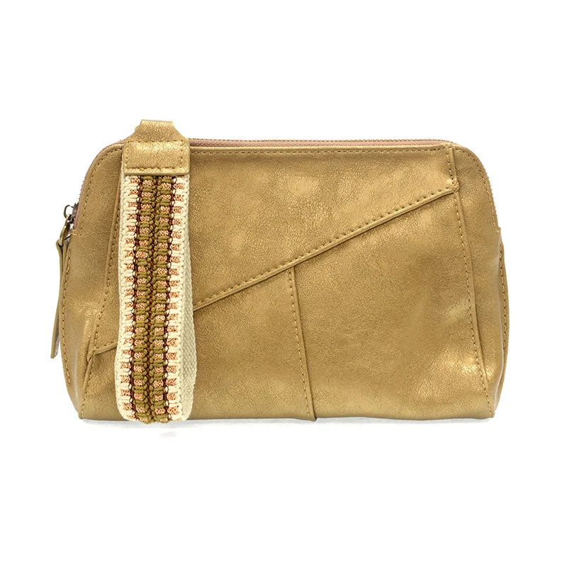 Gigi Crossbody with Woven Wristlet Strap in Metallic Gold