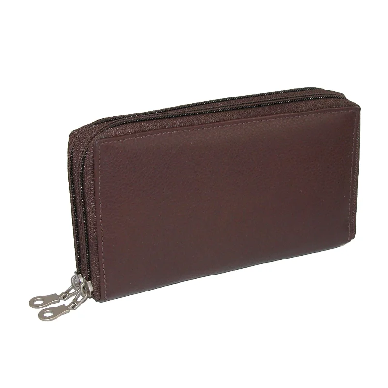 Leather Double Zippered Checkbook Cover Wallet