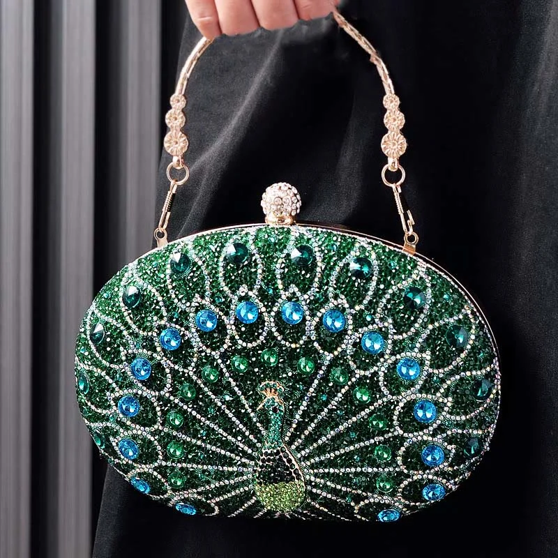 Luxury Peacock Rhinestone Clutch Purses Evening Bag Wedding Formal Handbag