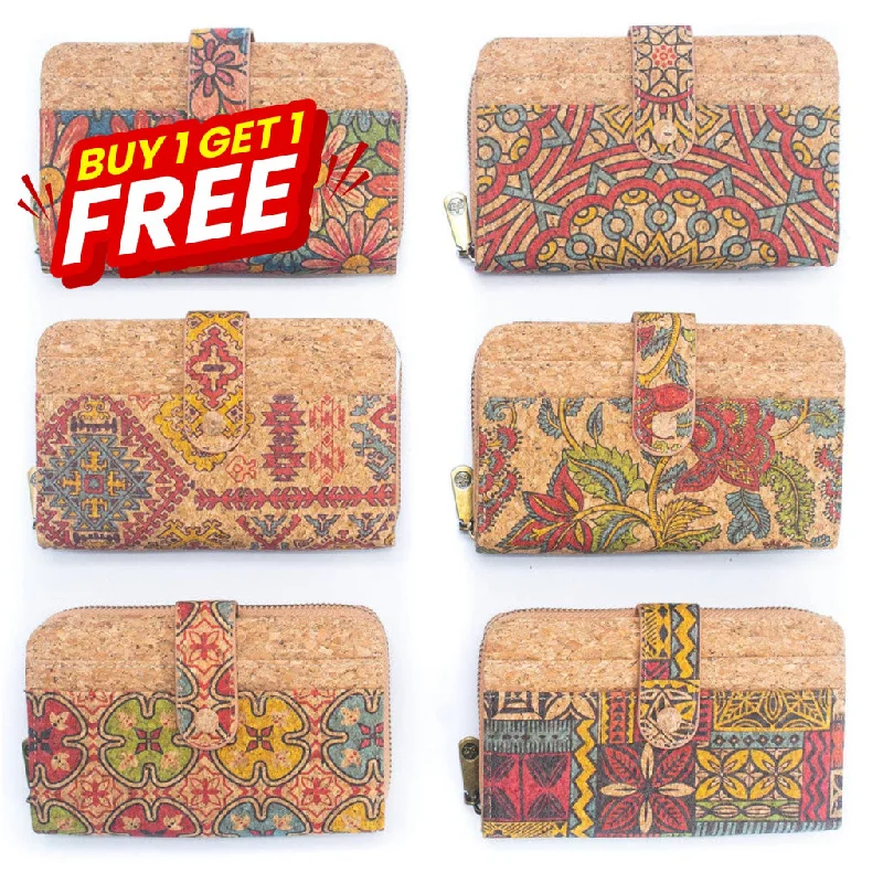 BUY 1 GET 1 FREE: Medium Cork Women's Wallet with Card Holder (6 Units ) BAGD-506-MIX-6