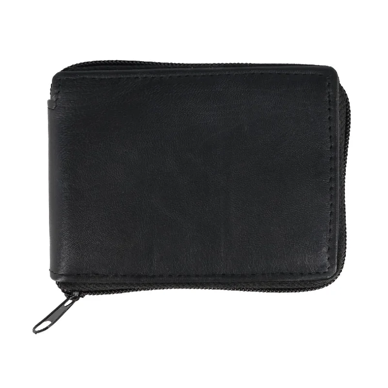 Men's Lambskin Leather Zip Around Wallet