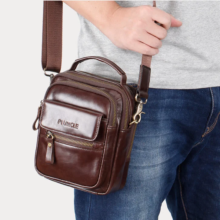 Messenger Bag For Men Business Small Portable Leather Crossbody Bag