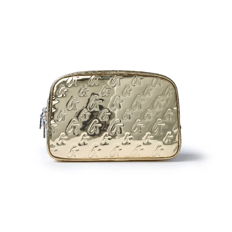 MONOGRAM SMALL COSMETIC TOILETRY BAG METALLIC GOLD