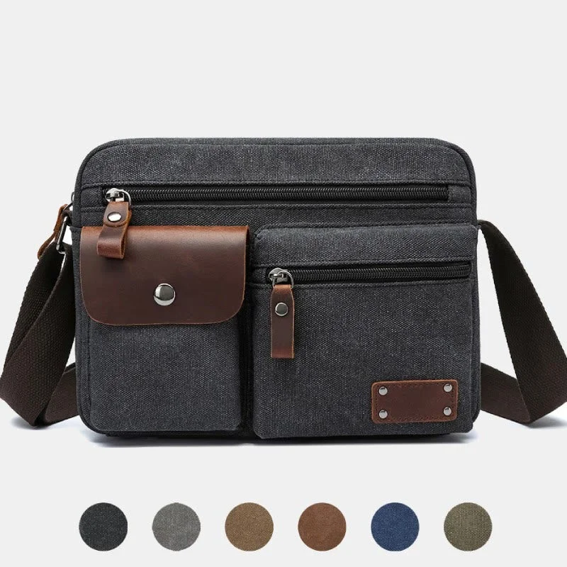 Multi-Pocket Canvas Messenger Bag Crossbody Shoulder Bag for Men